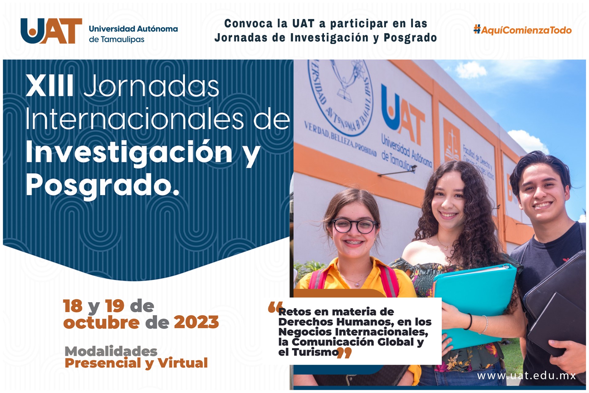 Convoca la UAT a participar en las Jornadas Internacionales de Investigación y Posgrado